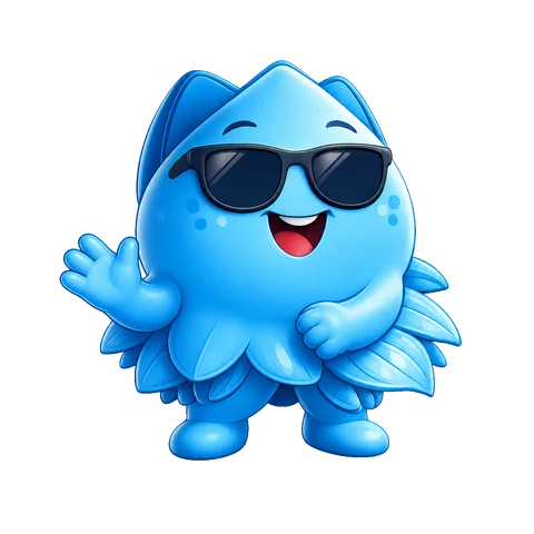 Dewy, the Petalz support mascot, waving